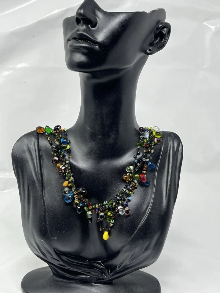 Glas Perlen Kette Boho Retro Vintage Halskette Schmuck