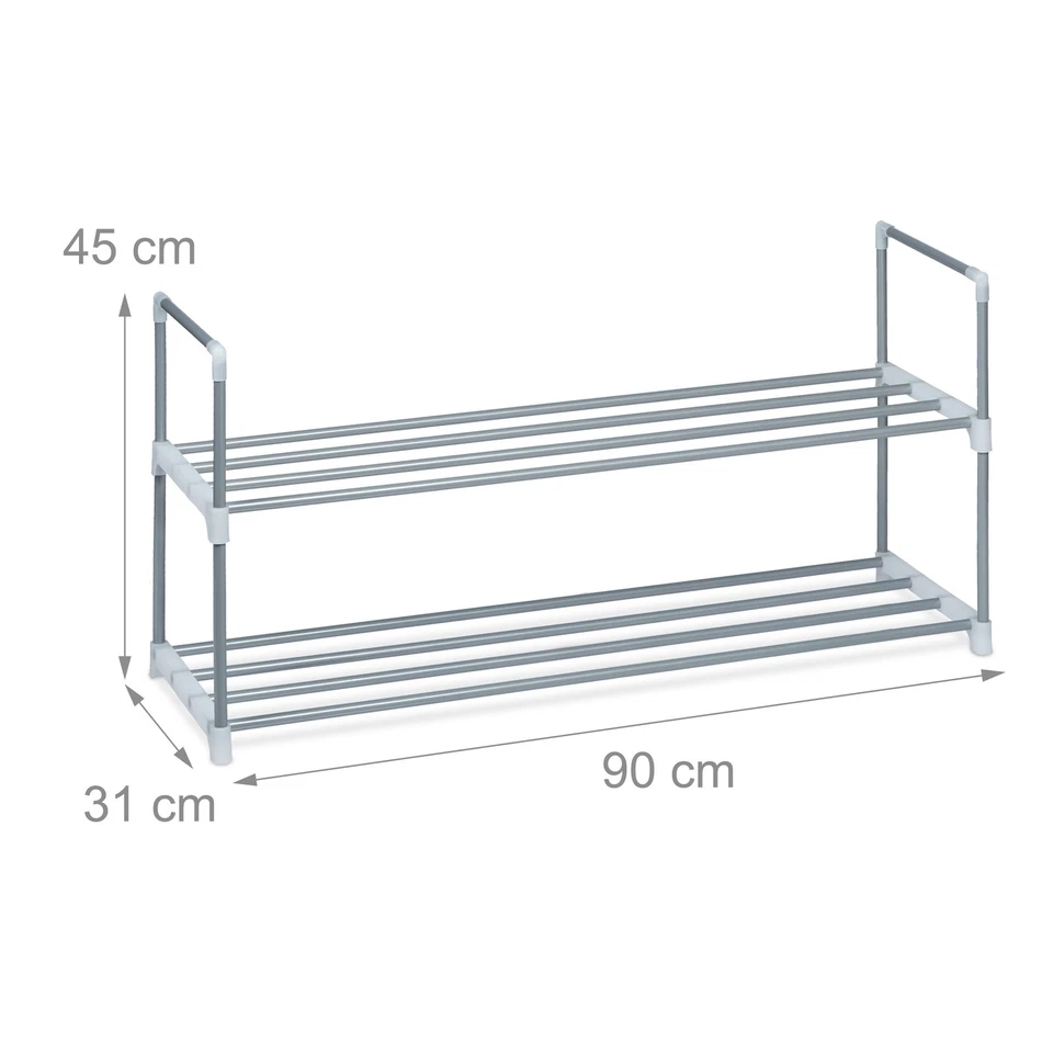 Scarpiera in metallo con 2 ripiani Porta scarpe salvaspazio Argento 2 livelli - Immagine 4 di 4