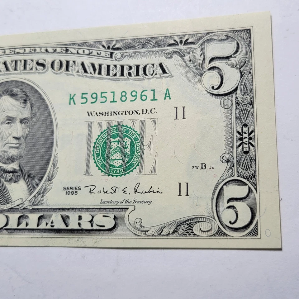 Series 1995 Dallas $5 Fed Res Note GEM UNC ~Partial Offset Print ERROR Back-Face - Image 4 of 4
