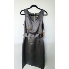 NUE by Shani NWT Silver Satin Bow Waist Sheath Dress Size 10 Formal Cocktail