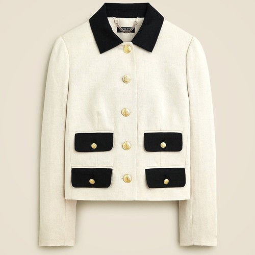 J.Crew Contrast Lady Jacket Textured Linen Blend Dried Wheat Preppy US 8 NWT - Picture 2 of 13