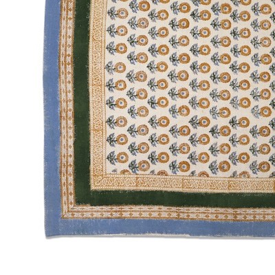 Sky Blue Rug Hand Block Printed Floral Area  Rug Kitchen Doormat Yoga Mat 4X4 ft