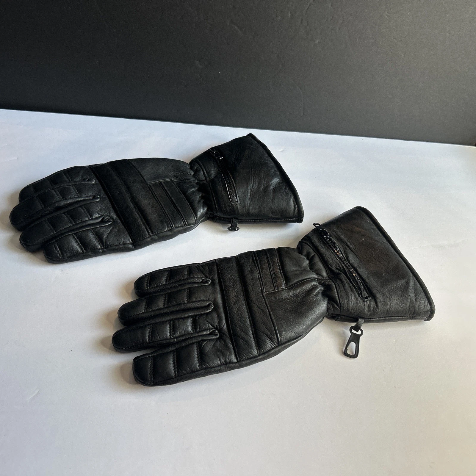 Men's Black Leather Motorcycle Gloves/ Lining Size XXL W/ Waterproof Covers
