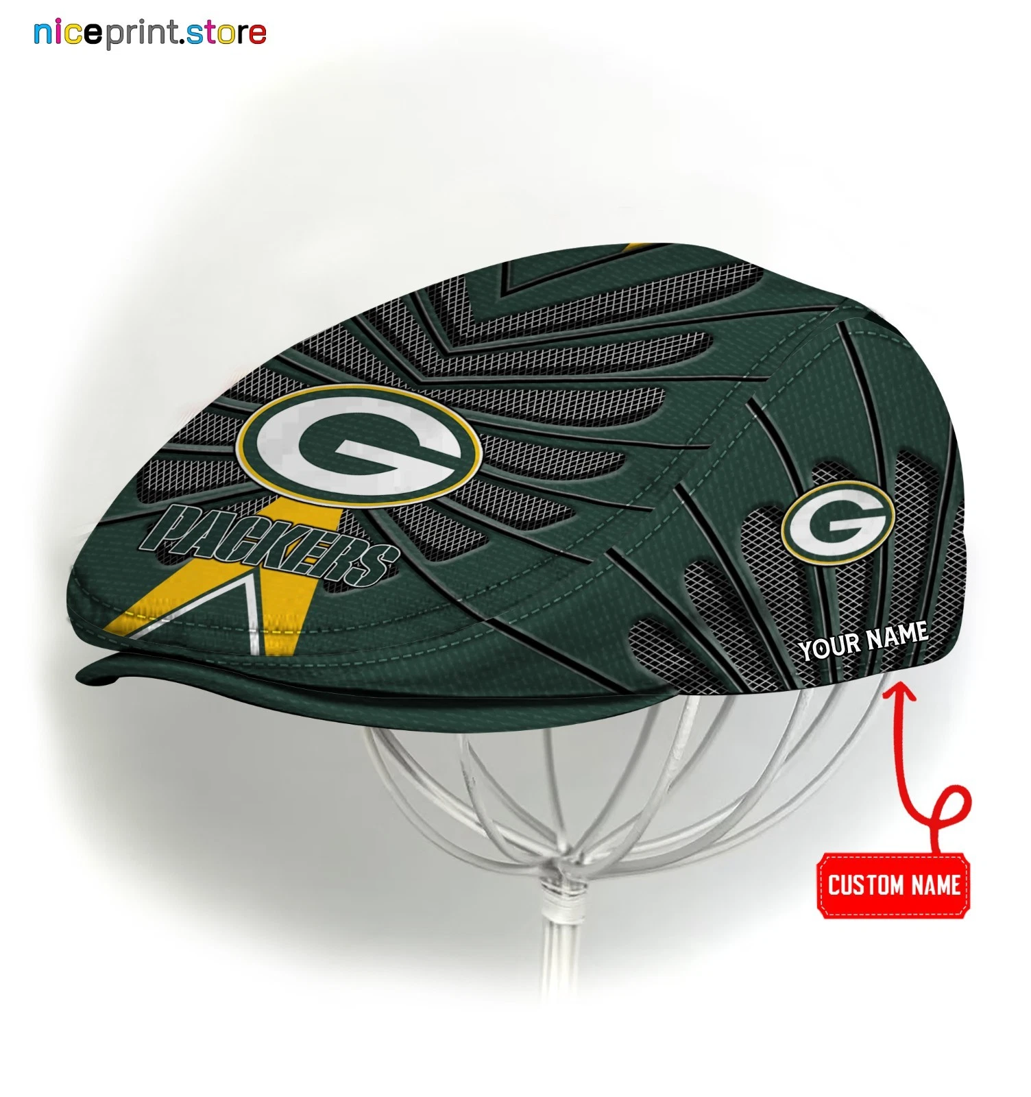 Green*Bay Team Packer*s  Jeff Cap Newsboy Cap Flat Golf Driving Hat for Men