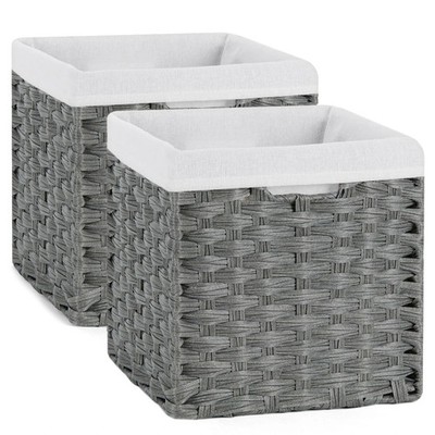 Wicker Baskets For Shelves Waterproof Imitation Wicker Cube Storage Bins With Li