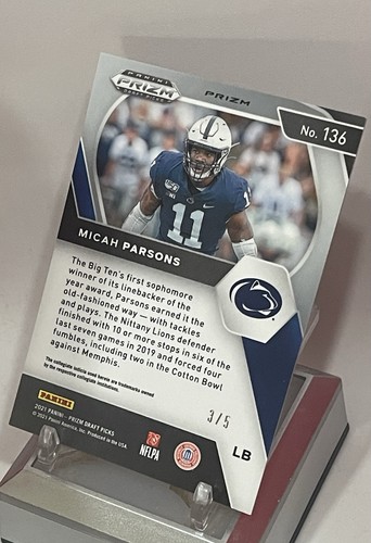 Tarjeta de novato Micah Parsons NEGRA dorada Prizm 3/5 SSP. Selecciones del draft de Panini 2021 - Imagen 5 de 9