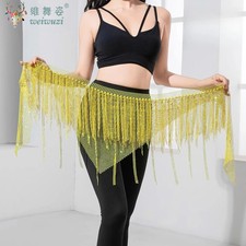 Belly Dance Practice Belt Women Shinning Triangular Tassel Hip Scarf Dance Belts