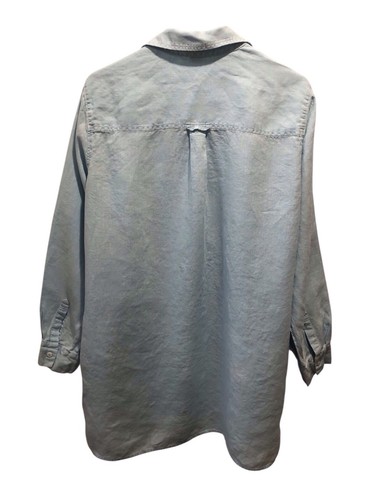 Pure Amichi Womens Large Baby Blue 100% Linen Button Up Shirt Pockets L/S - Picture 2 of 4