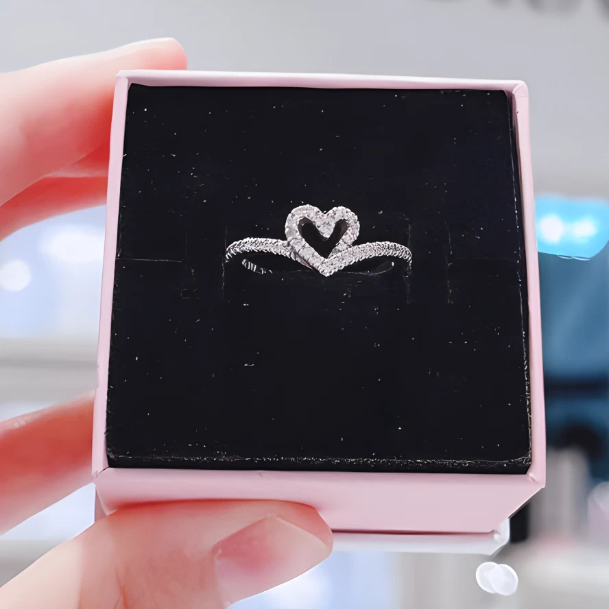 New Authentic 925 Sterling Silver Sparkling Wishbone Heart Ring  - Image 3 of 4