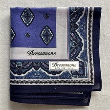 VTG Mens Handkerchief Blue Cotton Geometric Border Damask Pocket Square 16"