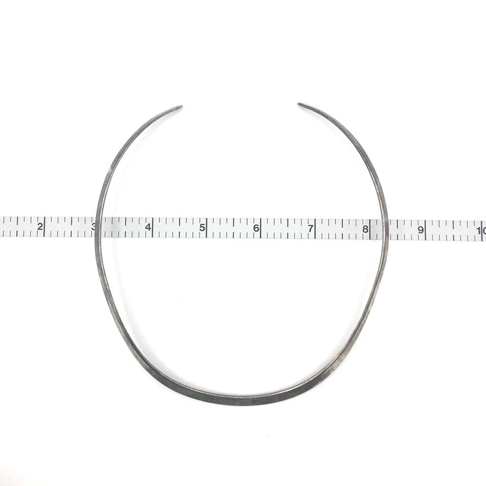 "Collar gargantilla plana con cuello trasero abierto deslustrado de plata de ley 925 maciza 15,5""" Foto 4 de 4