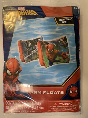 Spiderman 2 Arm Floats Marvel Swim Aid Children Up to 65 Lbs Includes Repair Kit