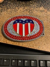 USA RHINESTONE BELT BUCKLE HEART