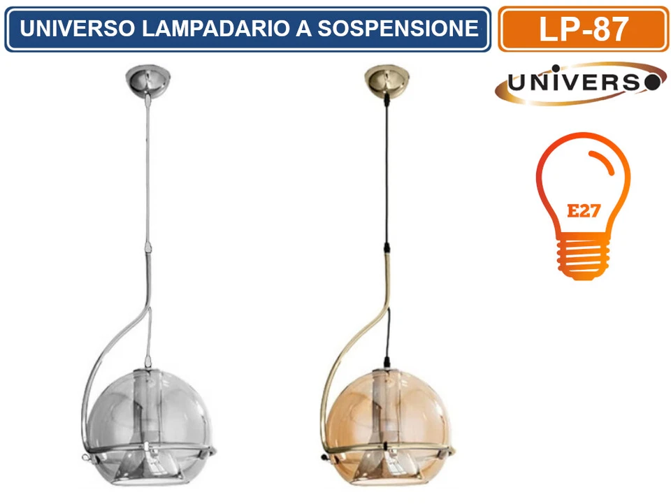 UNIVERSO LAMPADARIO A SOSPENSIONE CON LAMPADA PENDENTE IN VETRO RUOTABILE ATTACCO E27