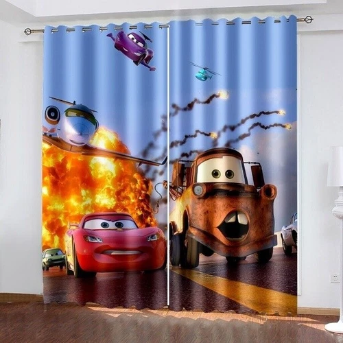 Cars Lightning McQueen Print Thick Thermal Blackout Curtains Eyelet Ring Top UK - Picture 10 of 17