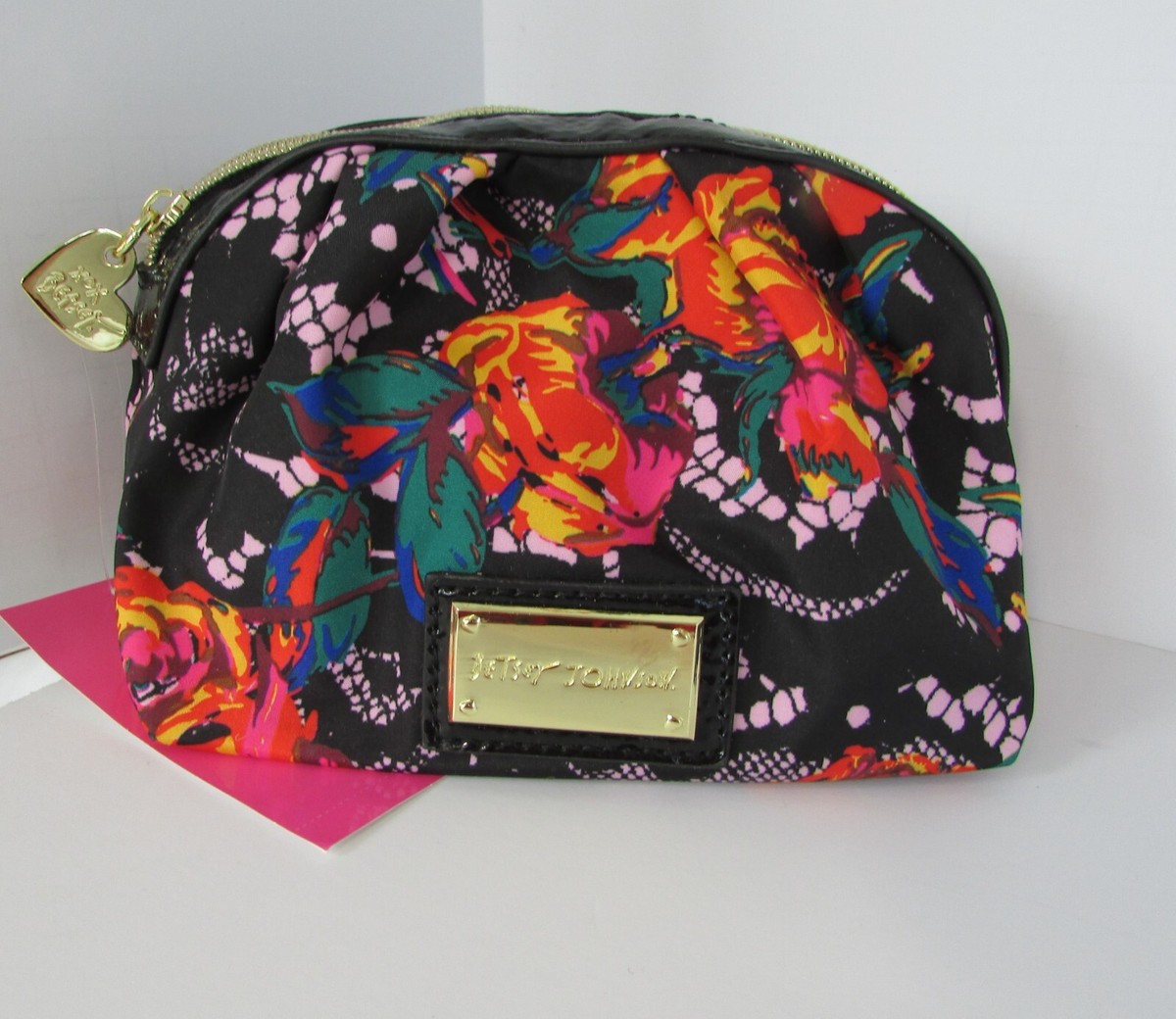 Betsey Johnson Small Floral Cosmetic Bag Makeup Rosey Lace NWT