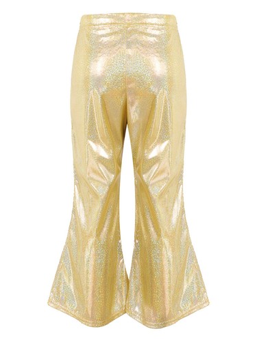 Girl Pant Shiny Metallic Flare Dance Pants Hippie Bell Bottom Wide Leg Dancewear - Picture 16 of 87