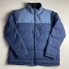 Patagonia Bivy Goose Down Jacket Quilted Puffer Mens XXL Blue  Stained, read