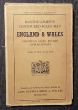 Vintage Bartholomew's Contoured Road Cloth Map ENGLAND & WALES VG- 3.5