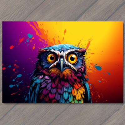 FLATCARD Owl Sweet Smile Happy Retro Pop Art Splash Colors Cute Fun Vibrant