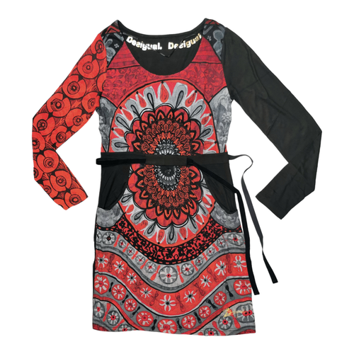 New DESIGUAL Cotton Skater Dress Size 10 Pockets Black Red Stretch Jersey BNWOT - Picture 10 of 18