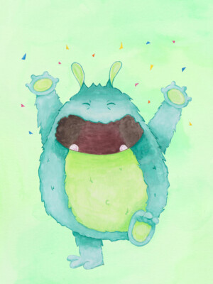 Wee Wild Monsters Rae Happy Kids Framed Wall Art Print 18X24 In