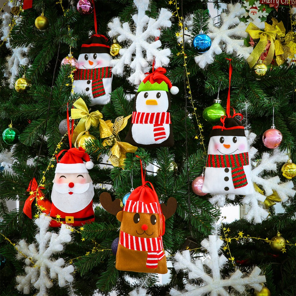 Christmas Drawstring Gift Bags Burlap Treat Xmas Presents Handbags