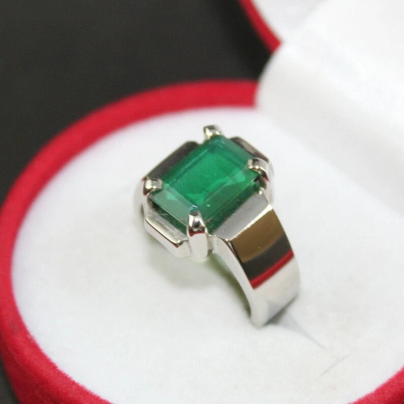 Rare Square shape Fluorite Green Emerald Ring Sterling Silver 925 Handmade Ring - Image 3 of 4