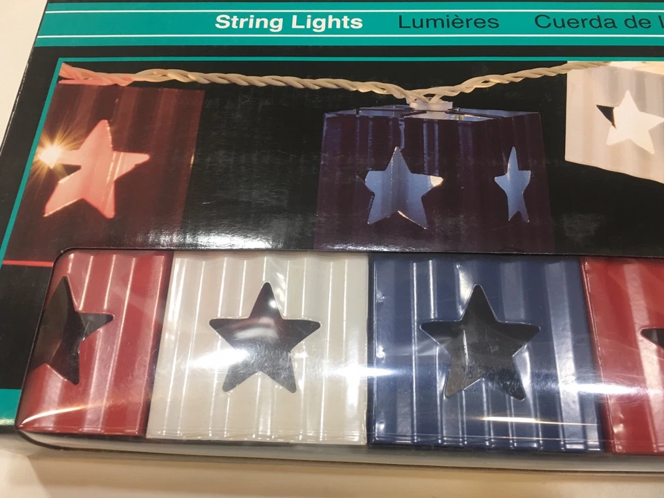 Allen + Roth, 10 Ct - Star Cutout Red White Blue Metal Box Shades String Lights  - Image 2 of 3