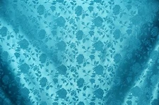 SATIN AQUA BROCADE FLORAL JACQUARD BACKDROP FABRIC WEDDING YARD HOME DECOR
