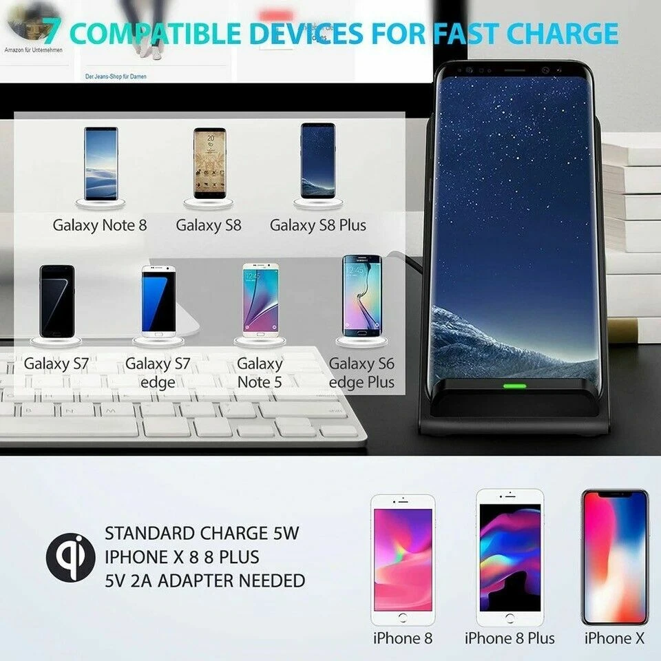 Wireless Fast Charger Charging Pad Stand Dock For Samsung Galaxy S9+ Phone XS 8 - Image 3 of 4