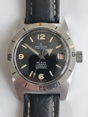 Breitling Divers Watch  Ref 3962 Black Dial 20 Atm. 1970 17J Automatic Date 3865