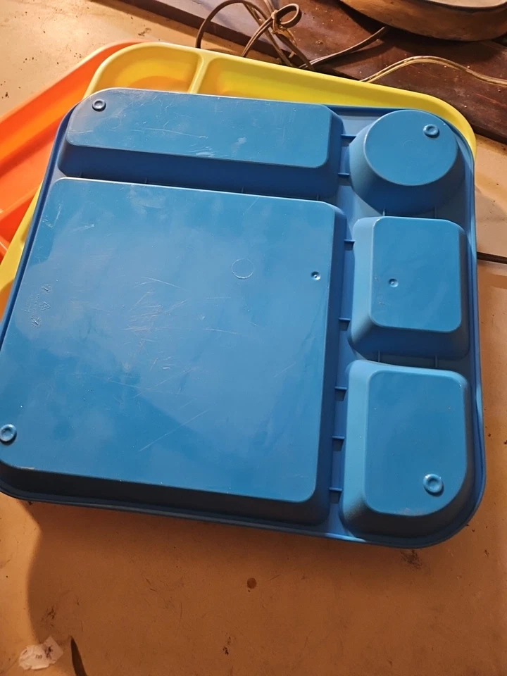 Lot of 3 Plastic 5 Compartment Snack Lunch Trays 10" X 10" Orange Blue Yellow - Image 3 of 4