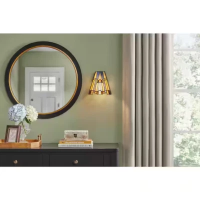 Tiffany Glass Shade Matte Black Finish Dimmable 1-Light Wall Sconce Vanity 8 in