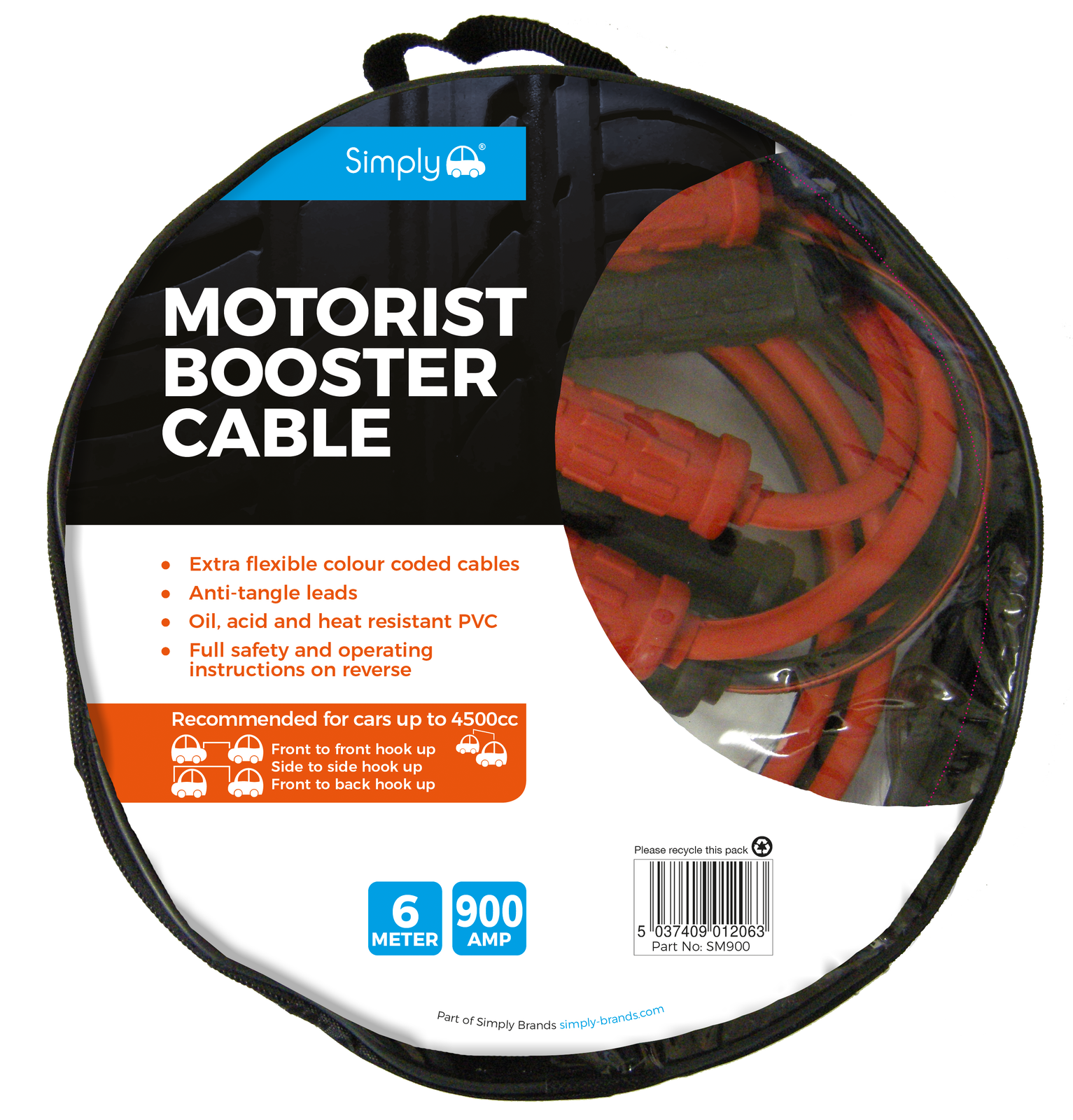 SM900 Simply Auto 900Amp 6Mtr Motorist Jump Leads
