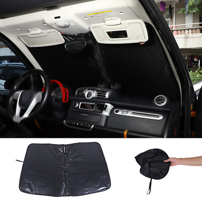 Black Front Windshield Sunshade UV Block Visor Cover For Benz Smart 2009-2021