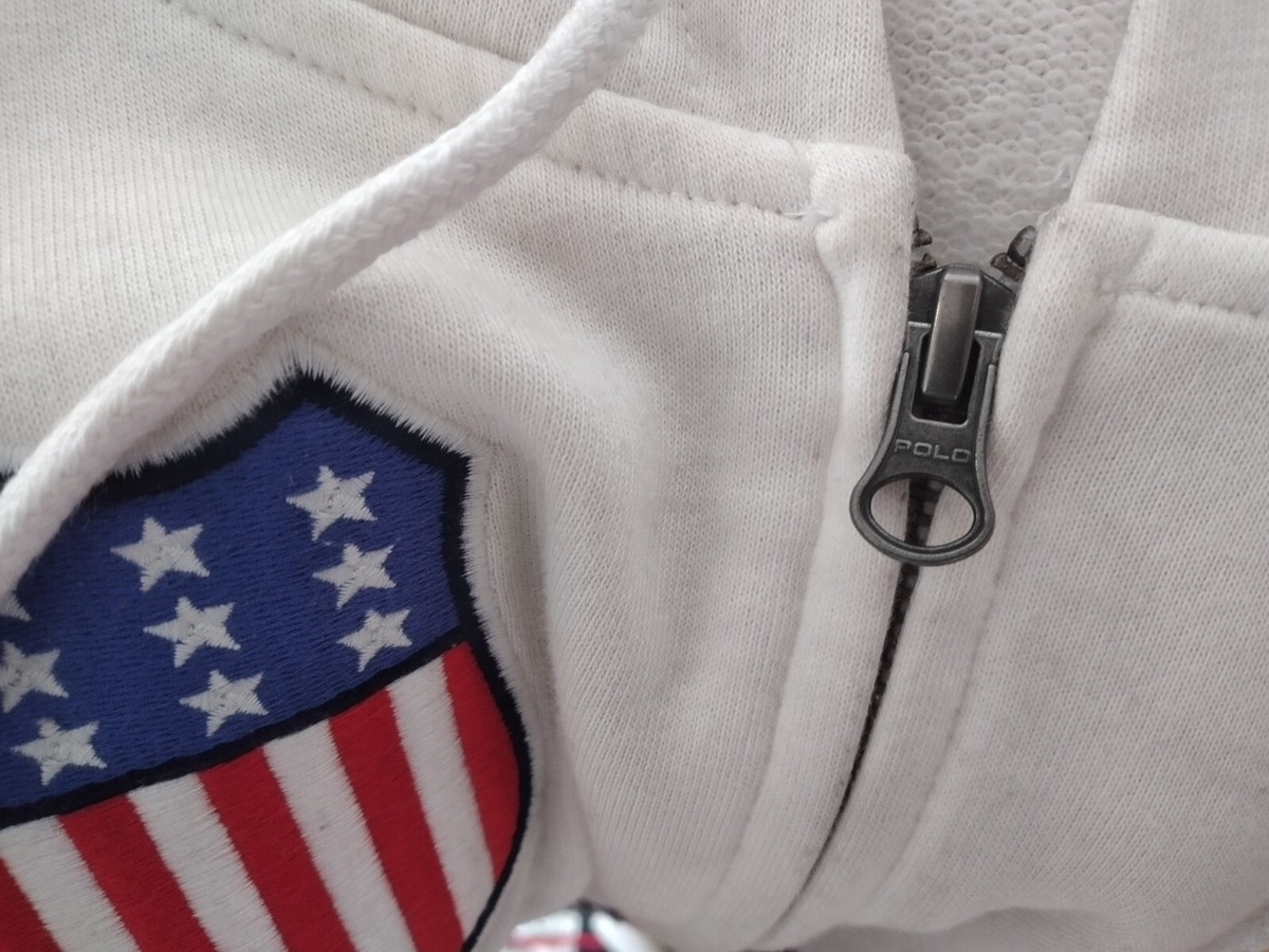 Vintage POLO RALPH LAUREN Stadium Shield USA Spellout Retro Hoodie 