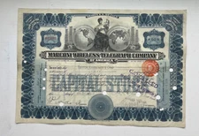 Original 1913 Marconi Wireless Telegraph Company Stock Certificate ~ Titanic