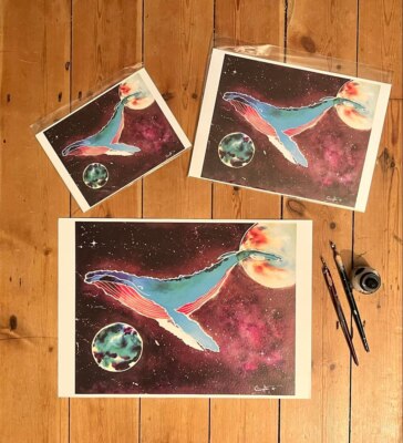 Space Whale #2 original signierte Drucke