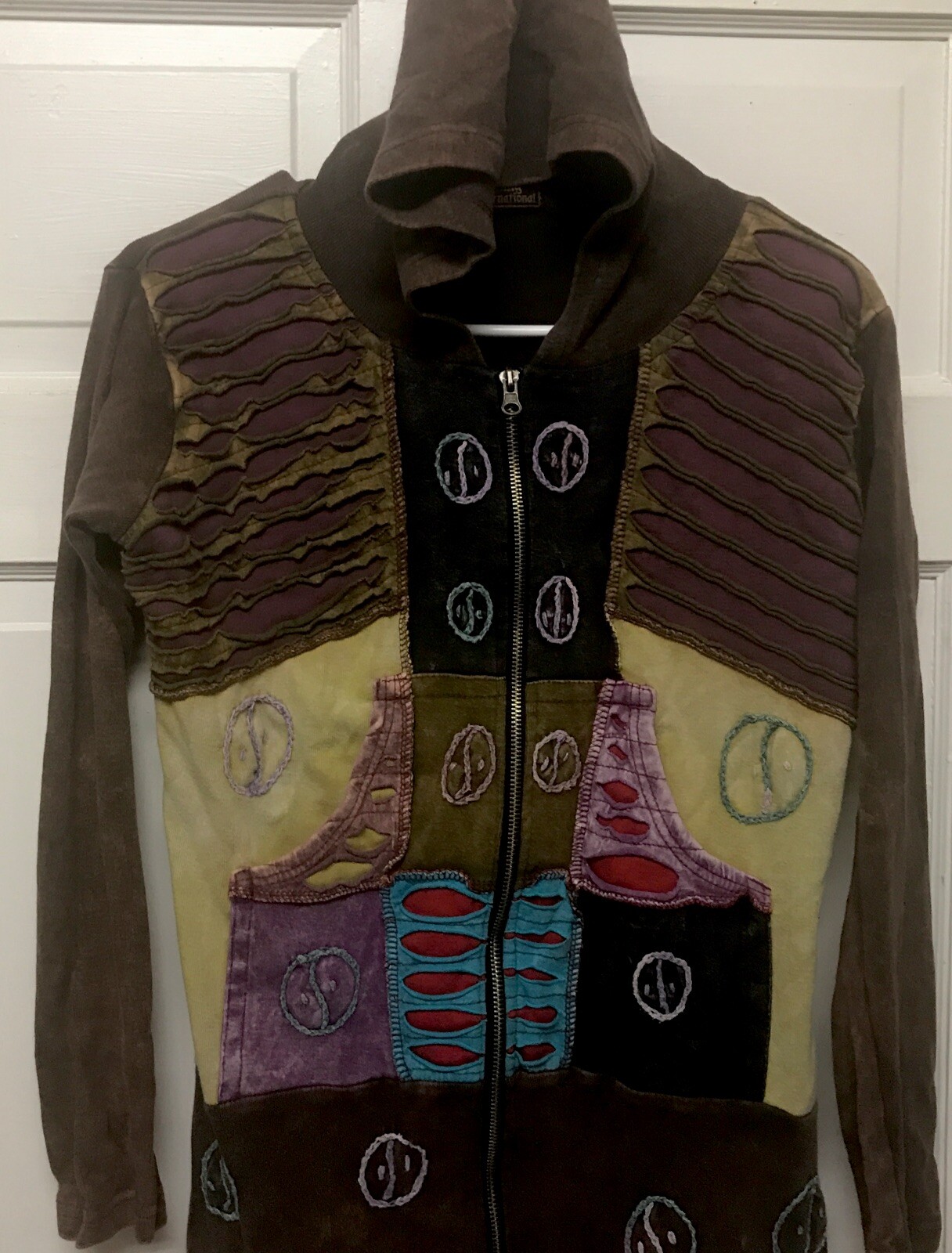 Rising International Peace Patchwork Brown Hooded… - image 2