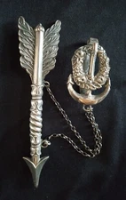 Antique SILVER CHATELAINE with Arrow Needle Case English Sterling c1880