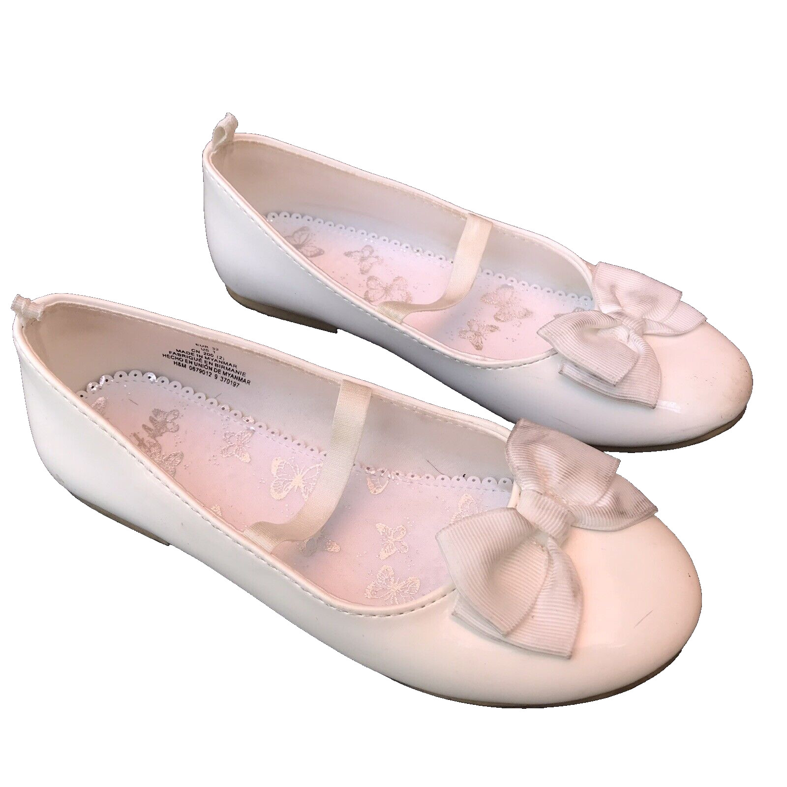 H&M Ballet Flats Bows Tie Ballerina Slip On Sandals Shoes Girls Size 1 White thumbnail 2