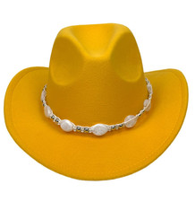 White Western Cowboy Cowgirl Hat Pearl Beaded Hatband Rodeo Ranch Festival