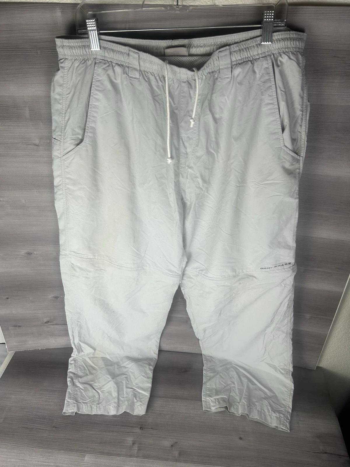 Columbia PFG Pants Mens Large Convertible Beige Lined Cargo Fishing Zip Off Legs