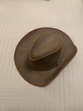 Minnetonka Genuine Brown Leather Outback side snap Hat USA Made! Size Medium!!