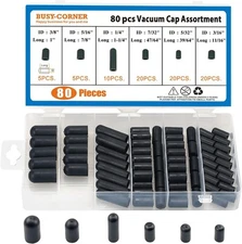 BUSY-CORNER 80 Pieces Vacuum Cap Assortment, Rubber, 80PCS Cap, Black 