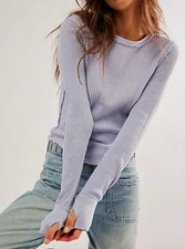 NEW FREE PEOPLE WE THE FREE ICELAND BLUE ROLL WITH IT THERMAL TOP SHIRT SZ S