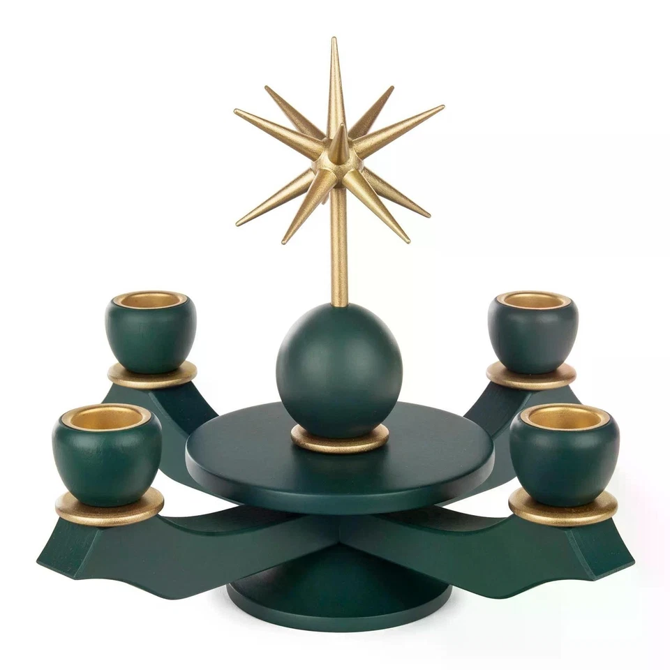 GROßHANDEL DREGENO Adventsleuchter Grün, mit goldfarbenem Stern für Wachskerzen BxHxT 19x20x19cm NE