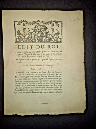 Édit du Roi Louis XV 1760 - Rentes Hôtel de Ville Paris Tontine Finance