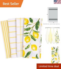 Eco-Friendly Lemons Kitchen Towel Set - 4 Cotton Towels, 18x28, Machine Washable